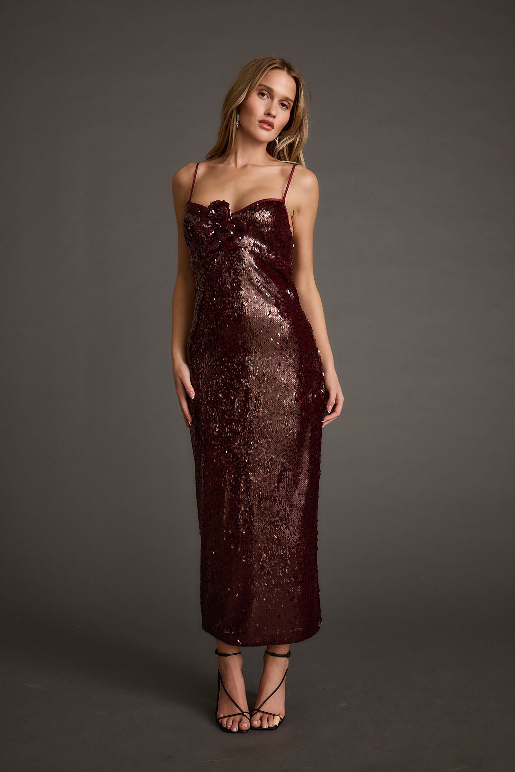All For You Merlot Sequin Rosette i Dress - M Size - Women's Dresses - 12th Tribe All For You Merlot Sequin Rosette i Dress - M Size - Women's Dresses - 12th Tribe
