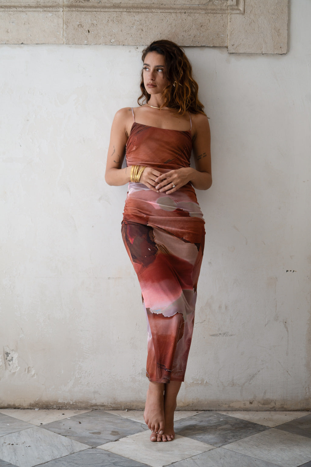Women's Rust Mesh Midi Dress | 12th Tribe Women's Rust Mesh Midi Dress | 12th Tribe