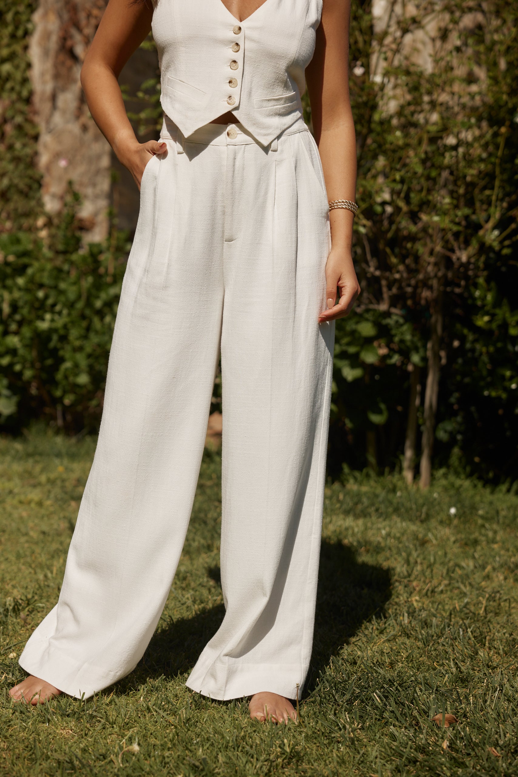 Diane White Linen Trouser - M Size - Women's Pants - 12th Tribe Diane White Linen Trouser - M Size - Women's Pants - 12th Tribe