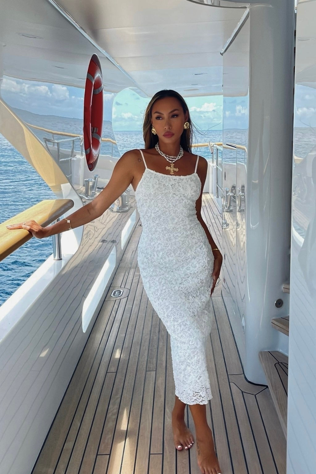 Ivy White Textured Midi Dress Ivy White Textured Midi Dress