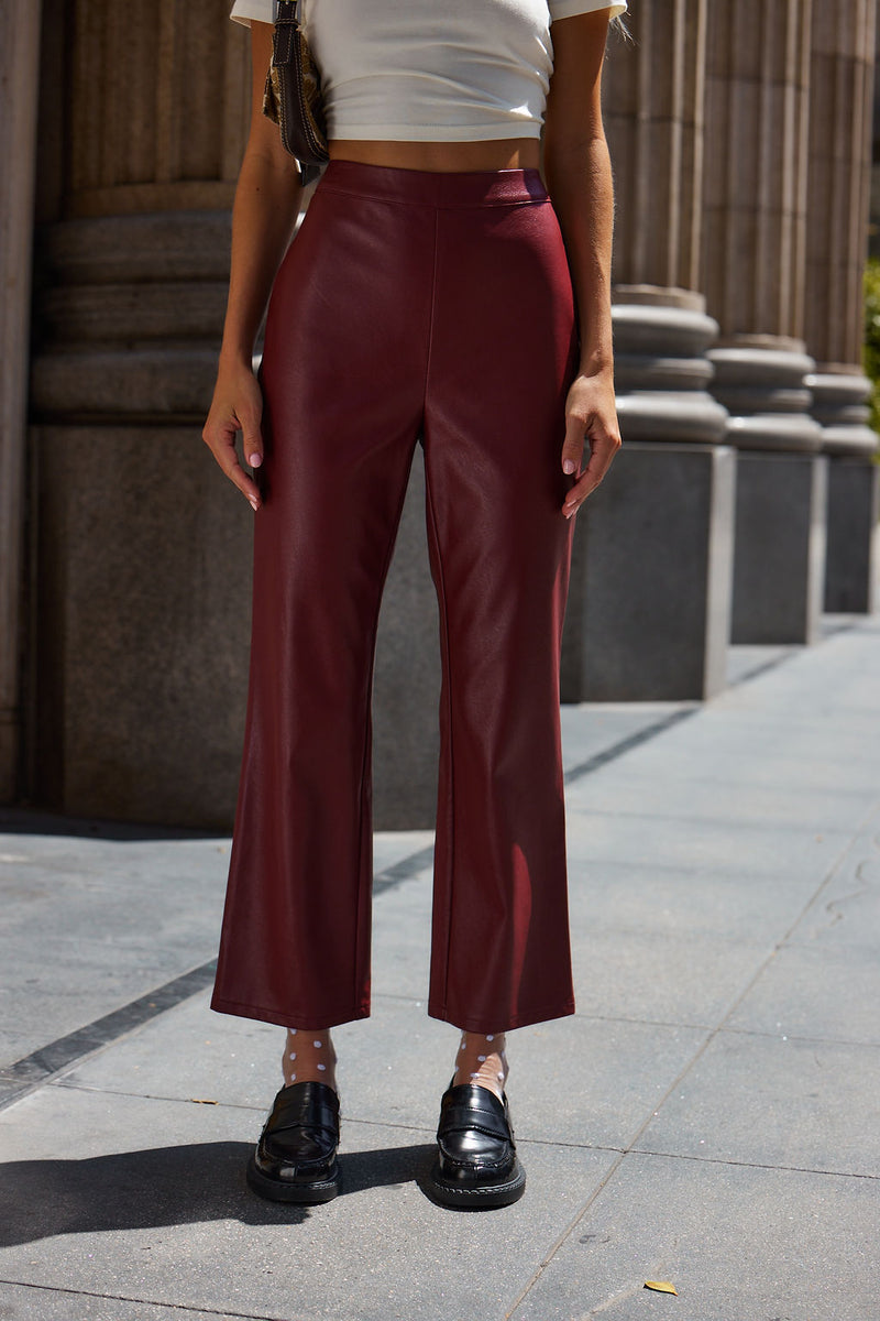 High Waisted Faux Leather Burgundy Pant
