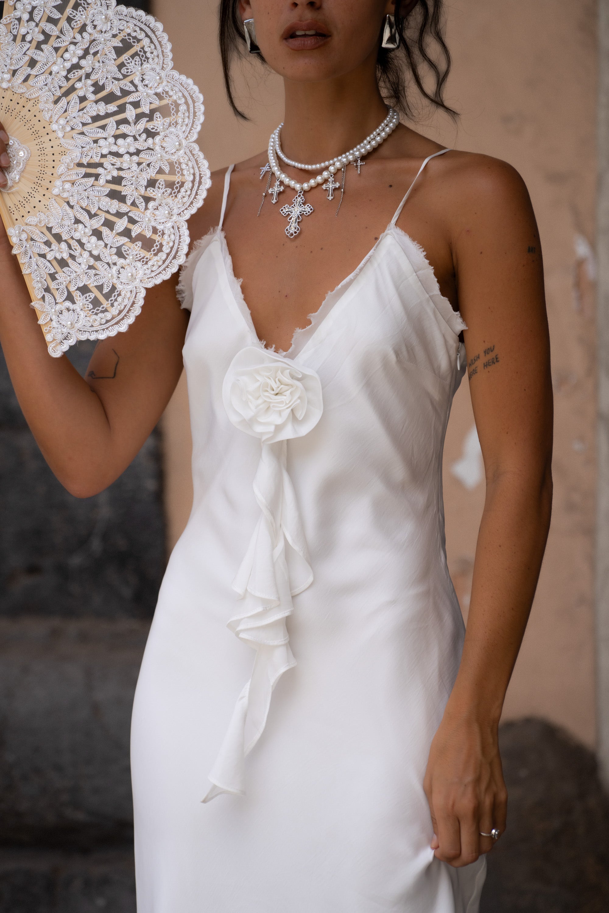 Prosecco White Rosette Frill Maxi Dress - L Size - Women's Dresses - 12th Tribe Prosecco White Rosette Frill Maxi Dress - L Size - Women's Dresses - 12th Tribe