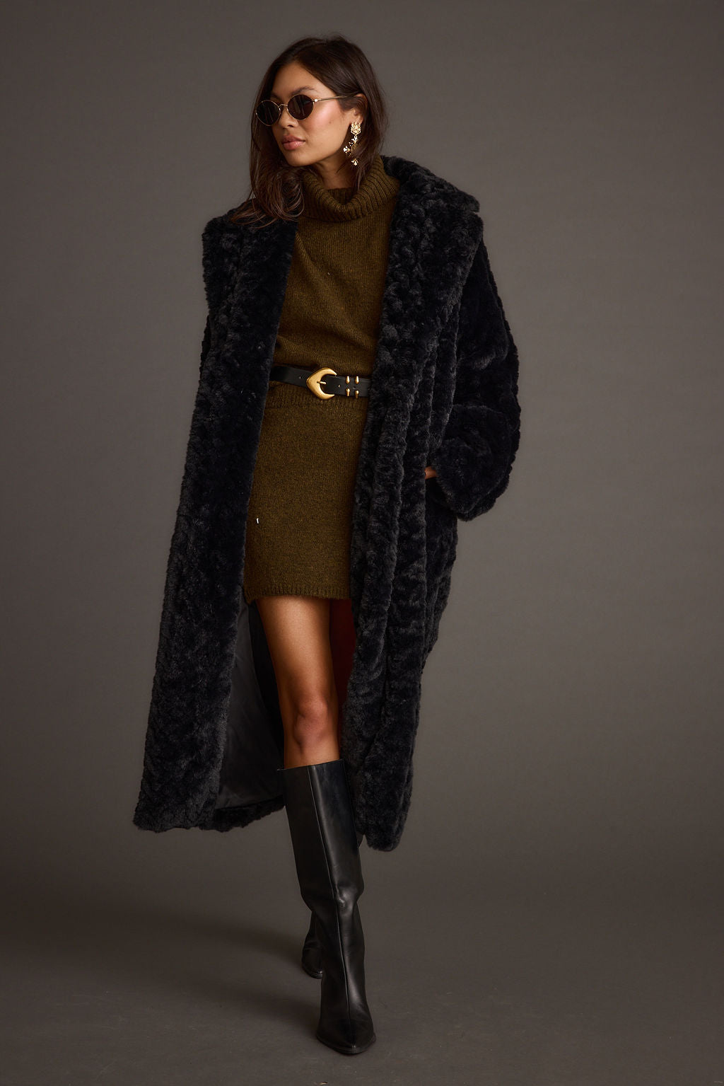 Sasha Black Floor Length Coat - M Size - Women's Jackets