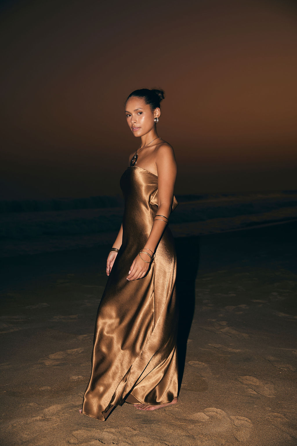 Natalia Bronze Strapless Maxi Dress - XL Size - Women's Dresses
