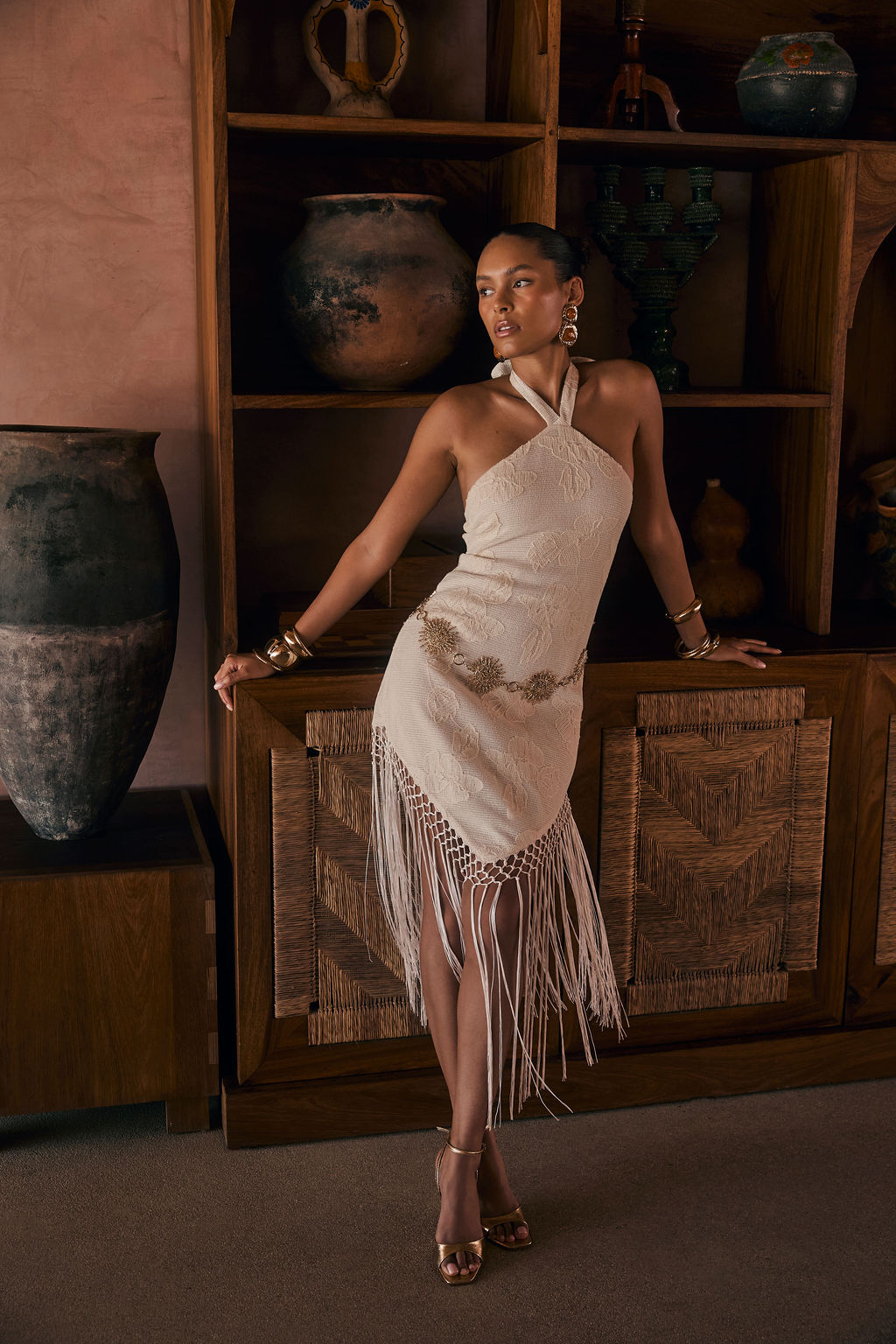 Fontaine Ivory Jacquard Fringe i Dress - L Size - Women's Dresses - 12th Tribe Fontaine Ivory Jacquard Fringe i Dress - L Size - Women's Dresses - 12th Tribe