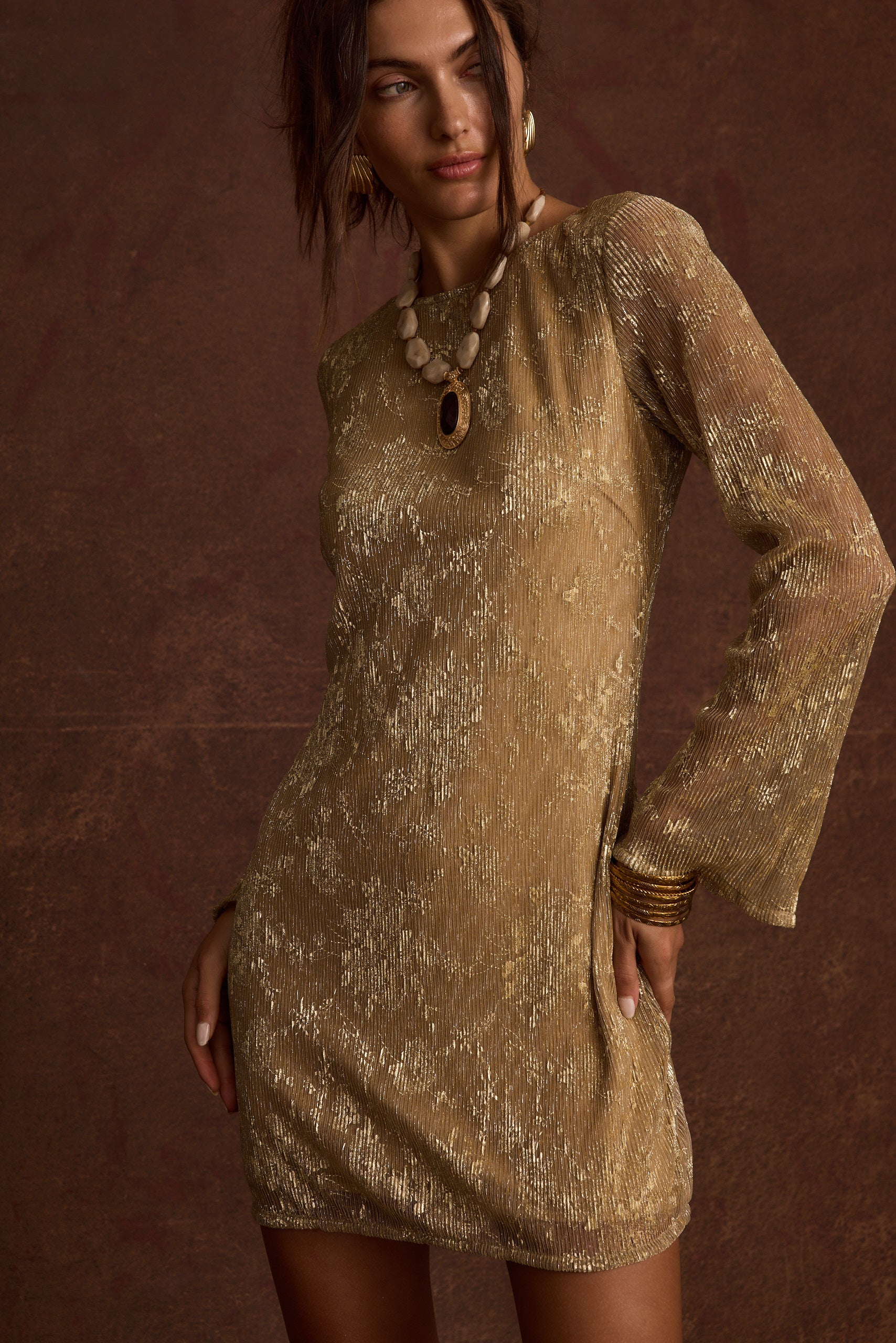 Women's Tate Gold Mini Dress | 12th Tribe Women's Tate Gold Mini Dress | 12th Tribe