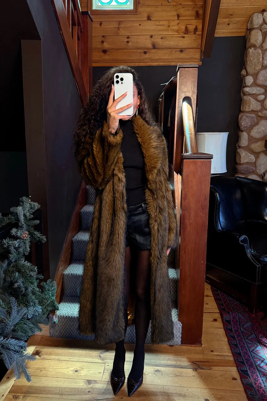 Manhattan Brown Faux Fur Coat – 12th Tribe