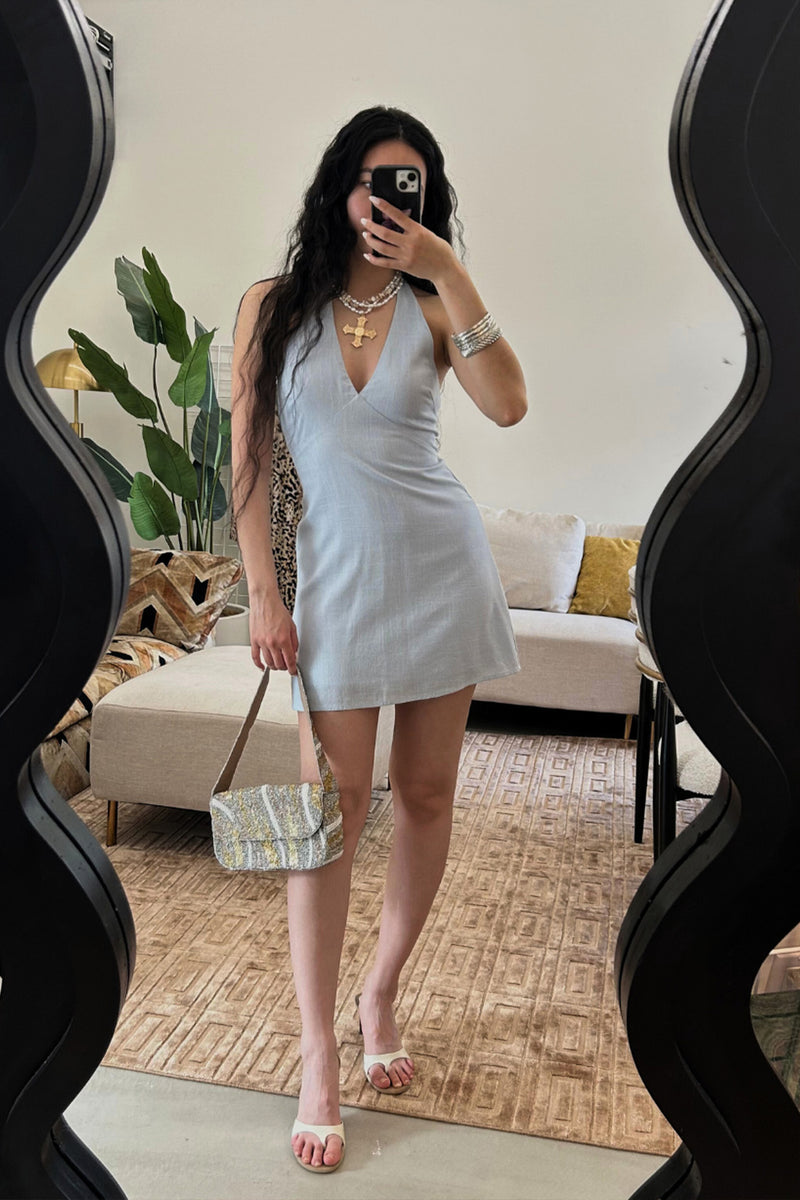 ROMA KNIT MINI DRESS - BABY BLUE