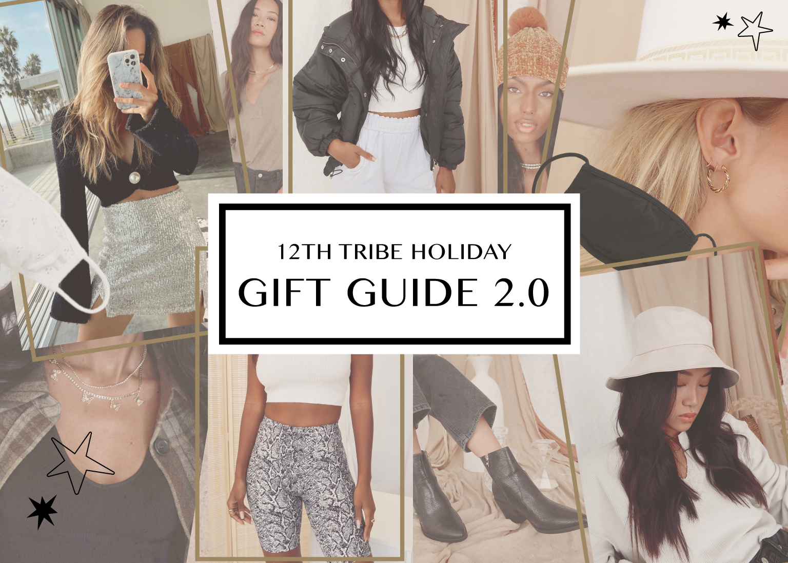 12th Tribe Holiday Gift Guide 2.0 blog cover collage of women's outfits and accessories.