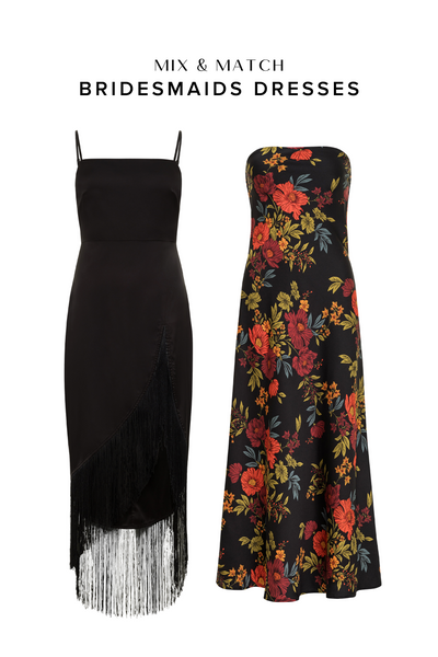 Monet Black Fringe Satin Maxi Dress