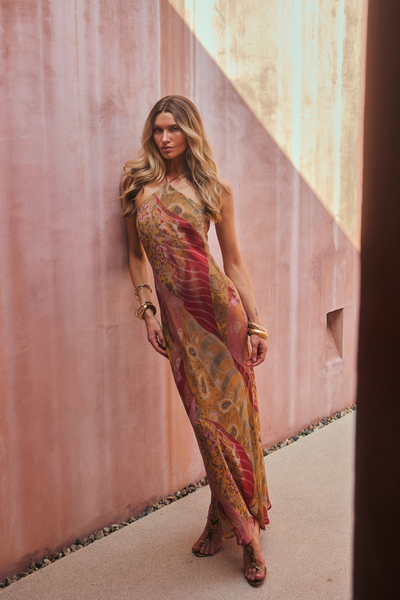 knee length dresses for ladies Isabella Blue Stripes V Neck Maxi Dress – Inherit Co main image 1