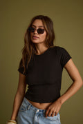 Abby Black Ribbed Crew Neck Tee