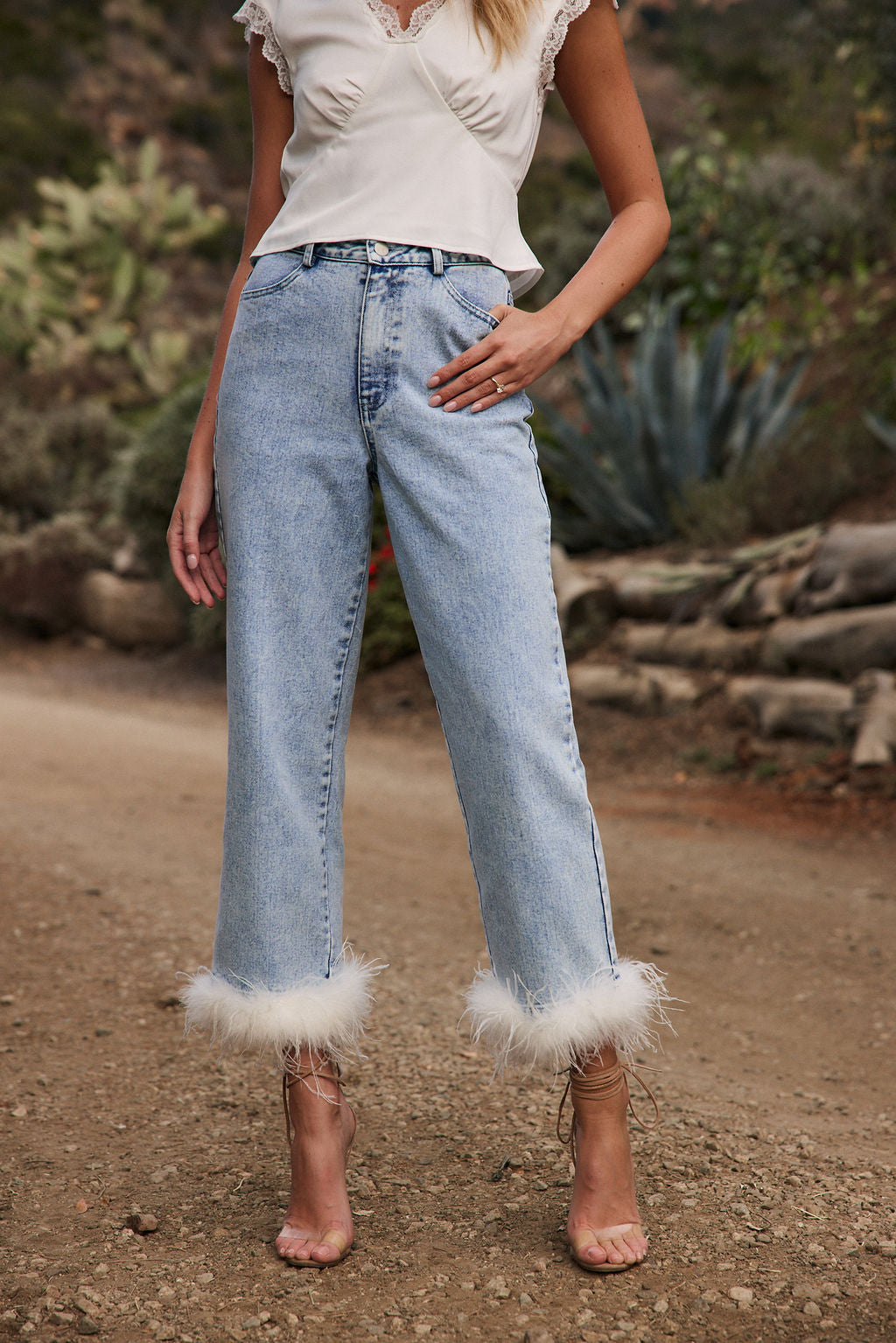 Addison Faux Feather Trim Jeans