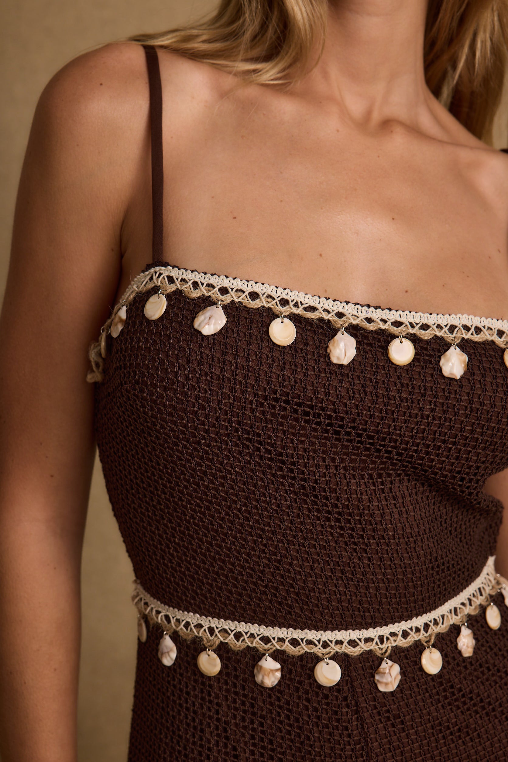 Adella Espresso Shell Trimmed Jumpsuit