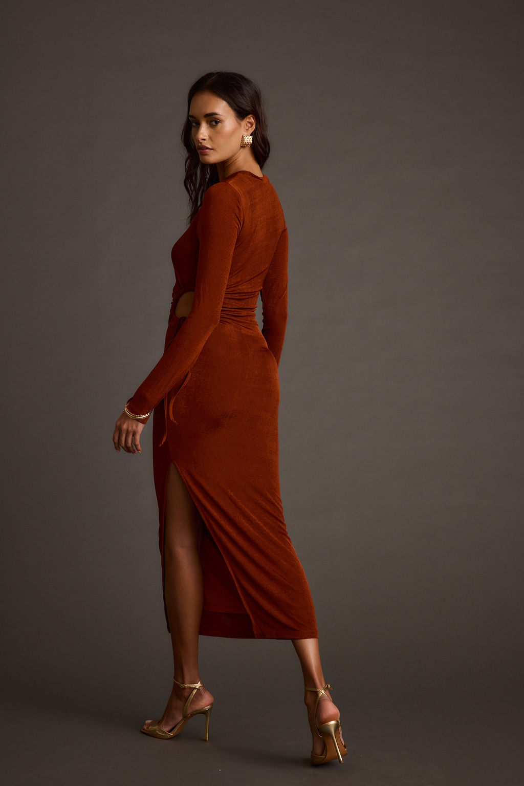 Aftergold Rust Cutout Midi Dress