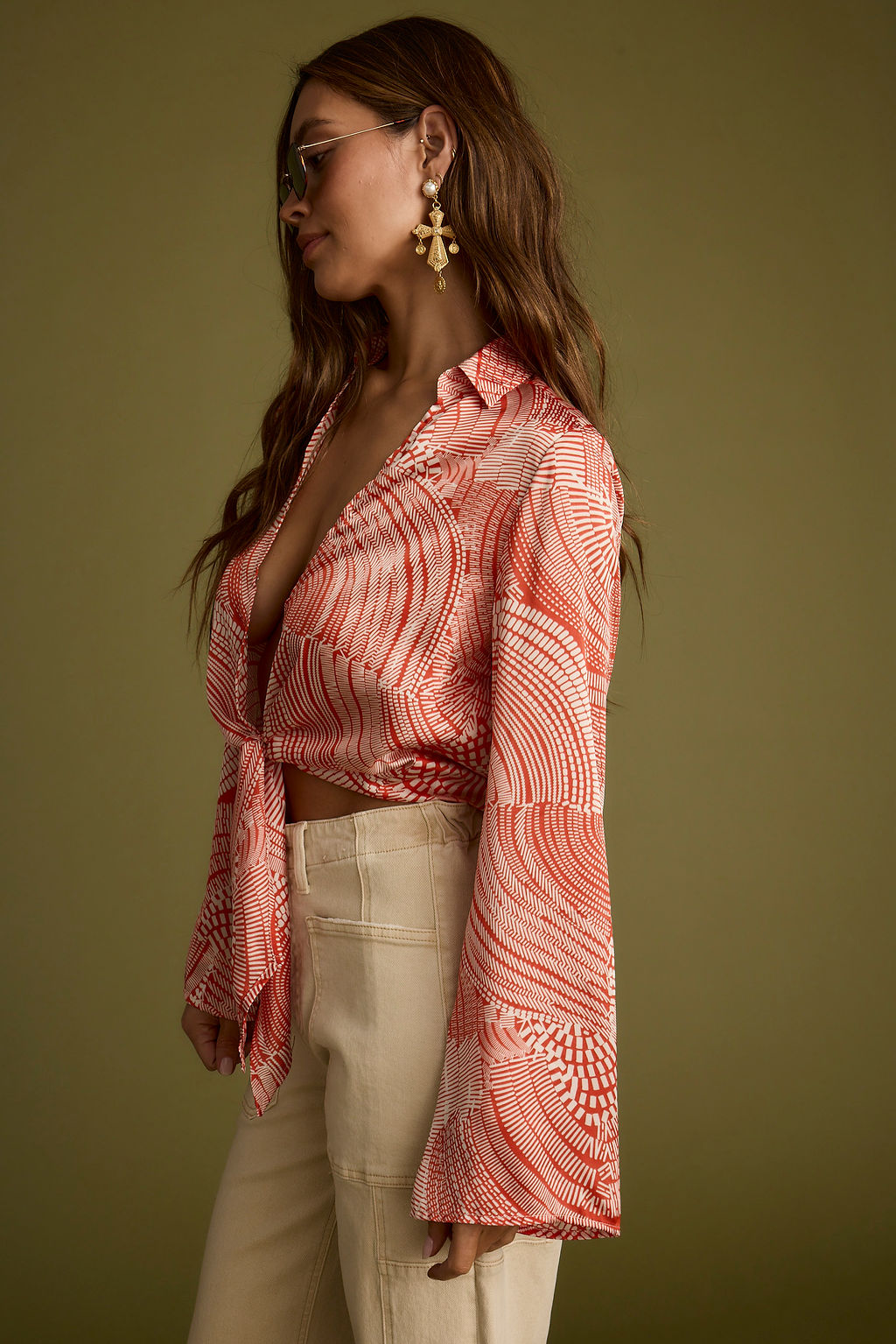 Augusta Tropical Rust Long Sleeve Tie Top