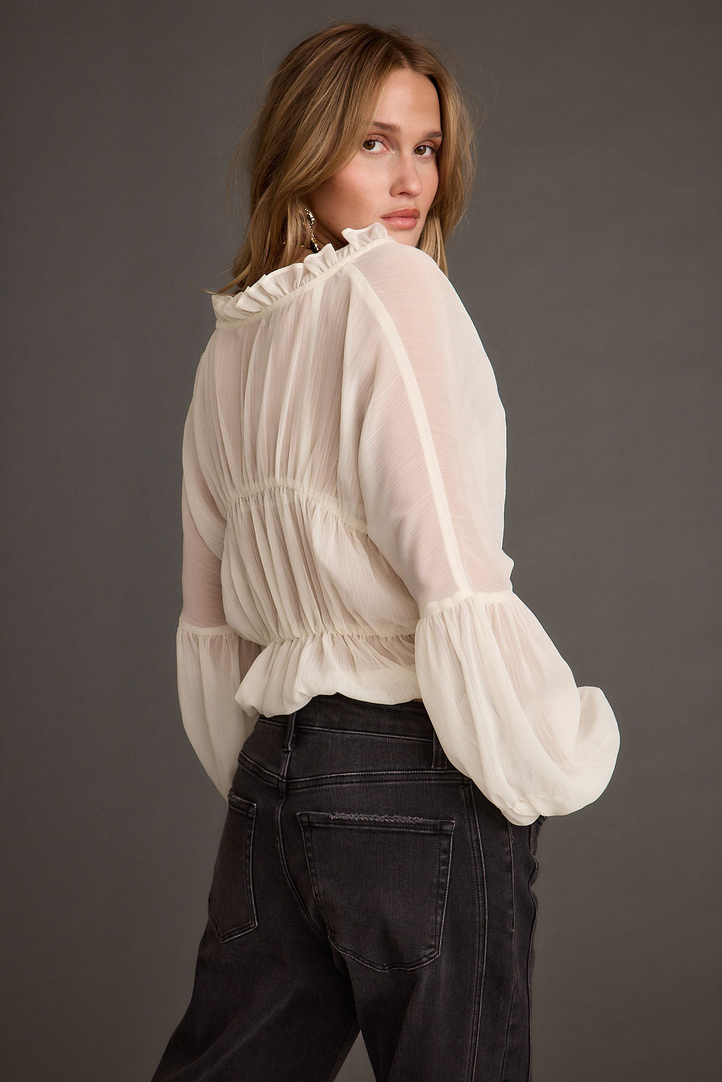 Alba White Chiffon Long Sleeve Blouse