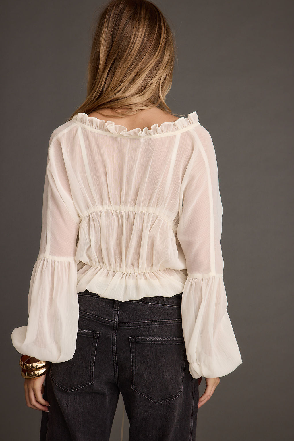 Alba White Chiffon Long Sleeve Blouse
