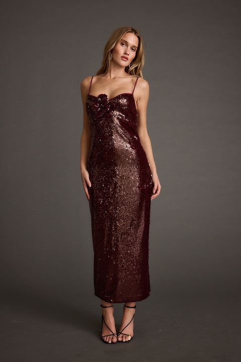 All For You Merlot Sequin Rosette i Dress - M Size - Women's Dresses - 12th Tribe All For You Merlot Sequin Rosette i Dress - M Size - Women's Dresses - 12th Tribe