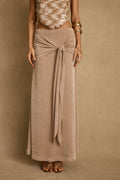 Champagne maxi skirt with elegant accents, a lace maxi skirt essential.