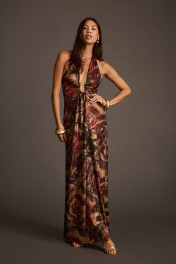 Alondra Dark Floral Plunge Maxi Dress