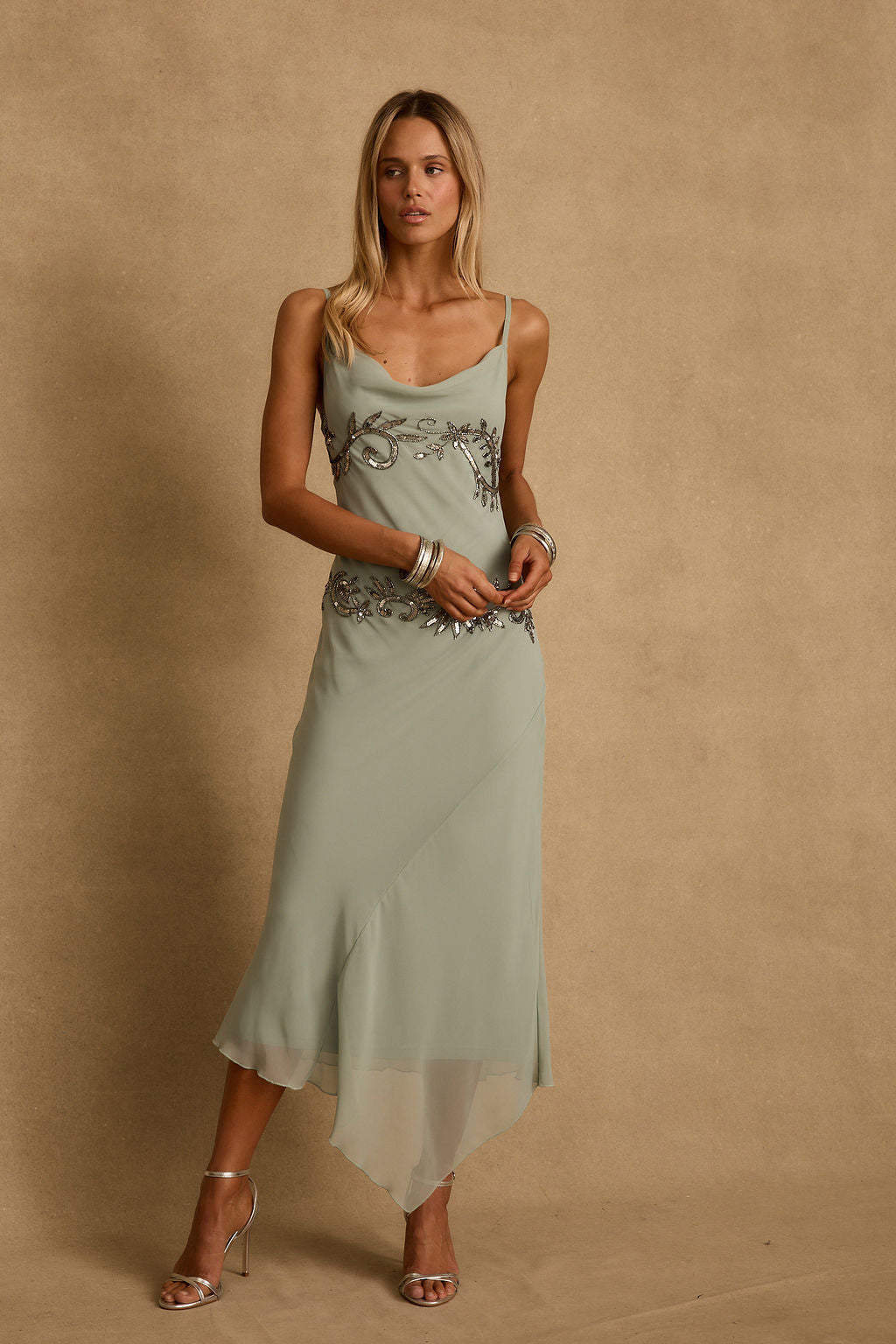 Amelie Blue Embellished Midi Dress