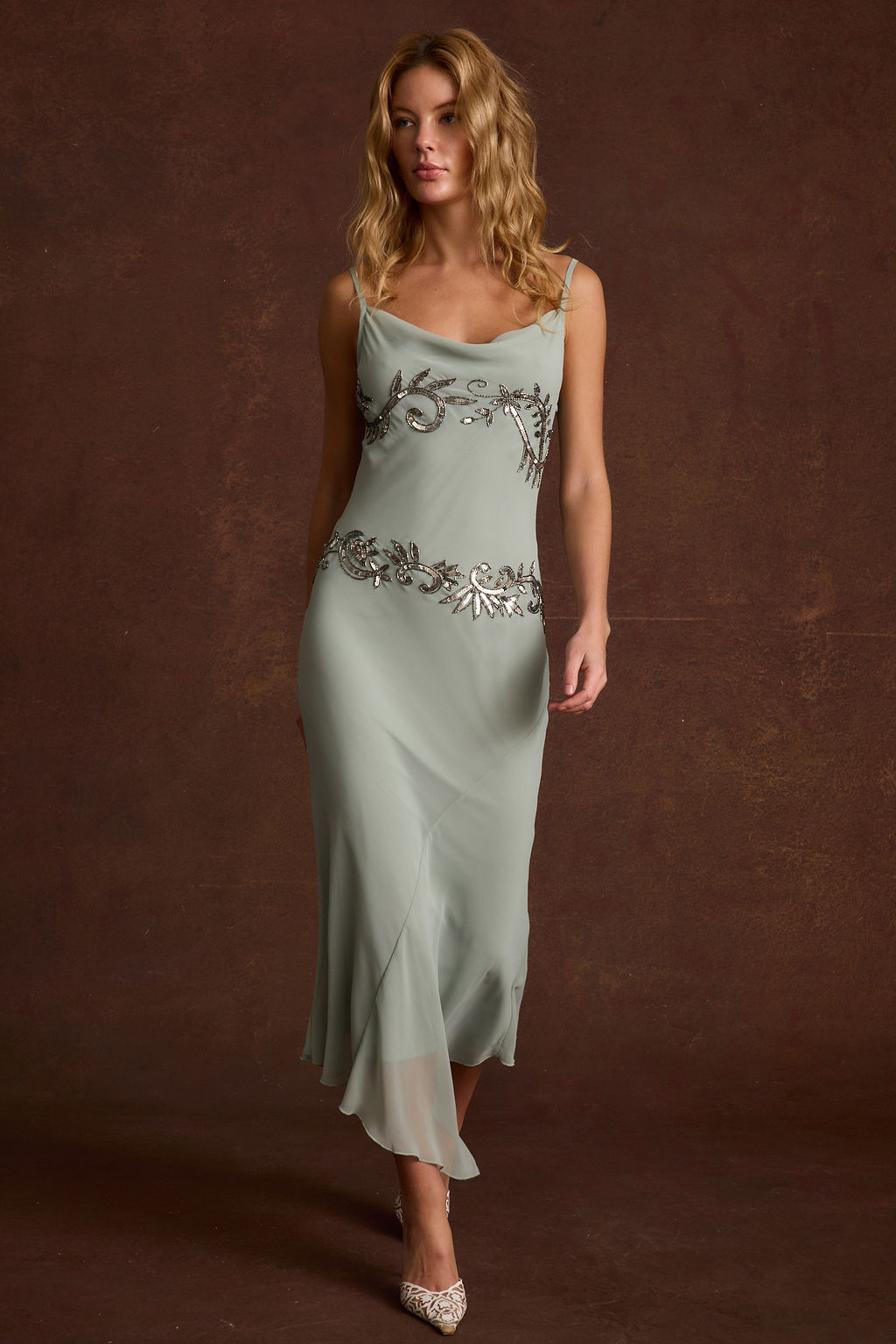 Amelie Blue Embellished Midi Dress