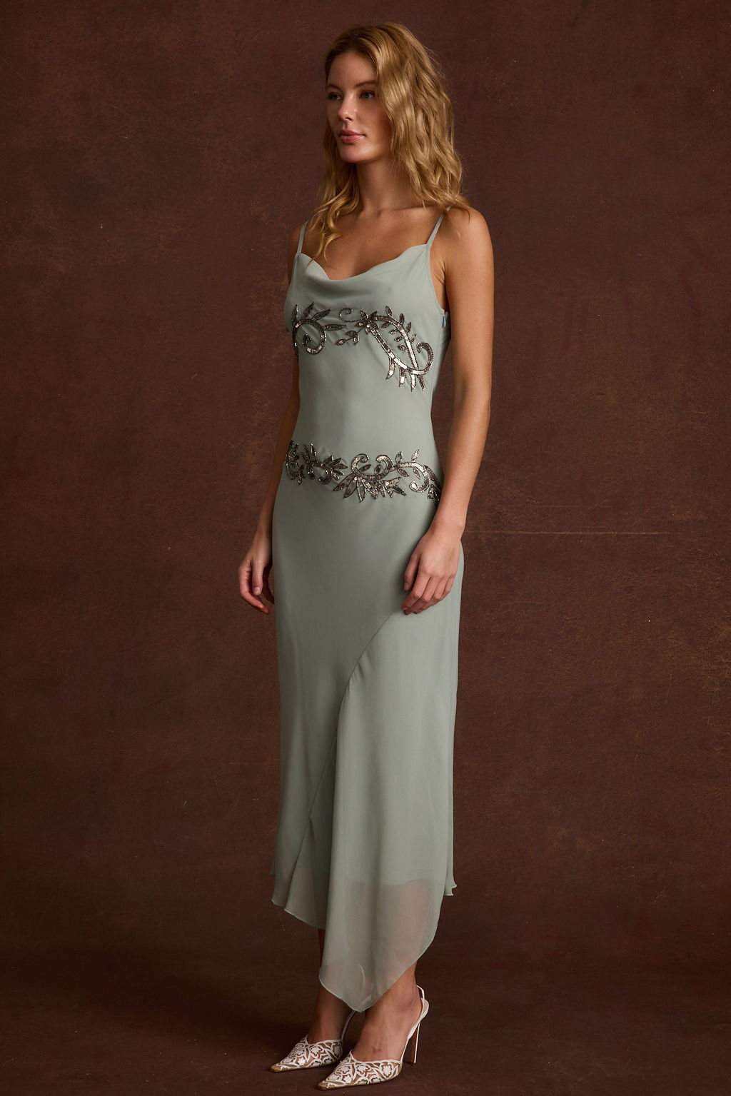 Amelie Blue Embellished Midi Dress