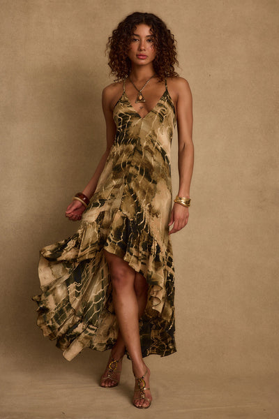 Women's Olive Animal Midi Dress