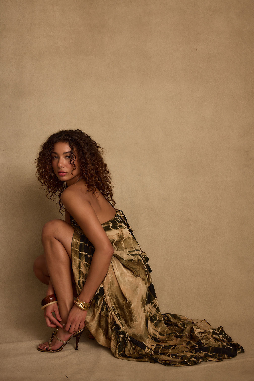 Amira Olive Animal Midi Dress