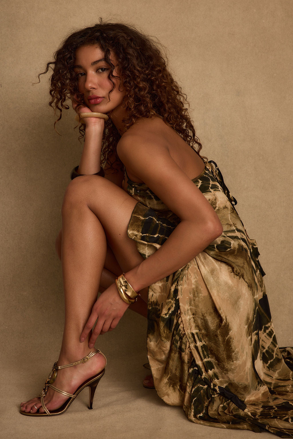 Amira Olive Animal Midi Dress