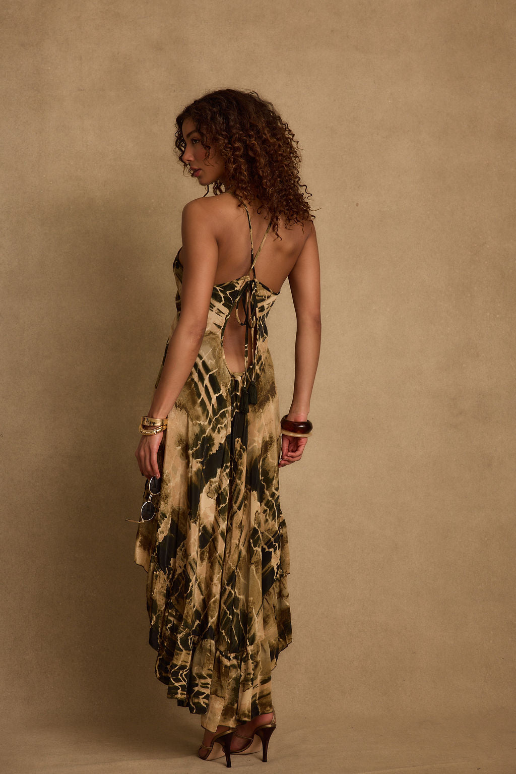 Amira Olive Animal Midi Dress