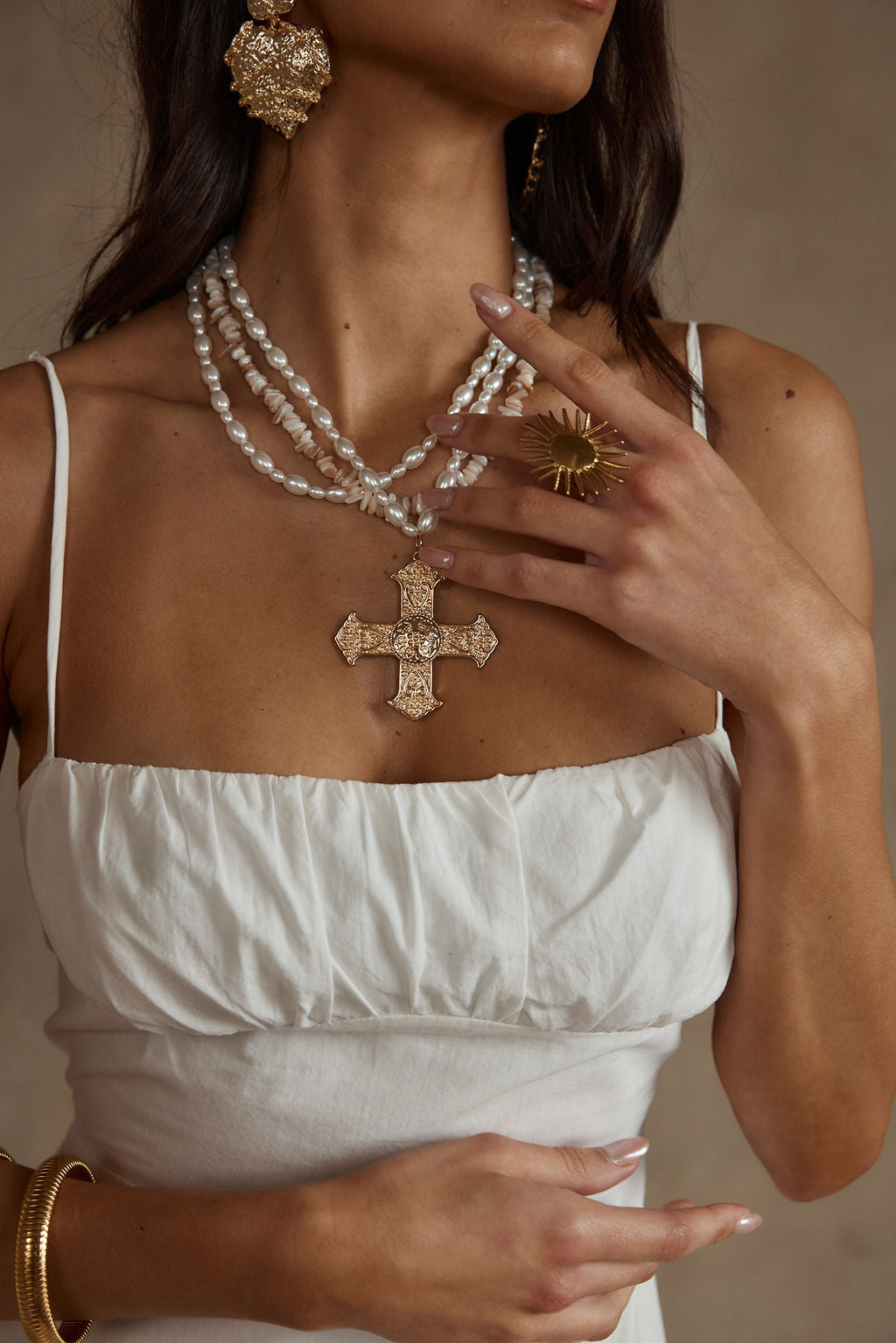 Angelica Pearl Cross Statement Necklace