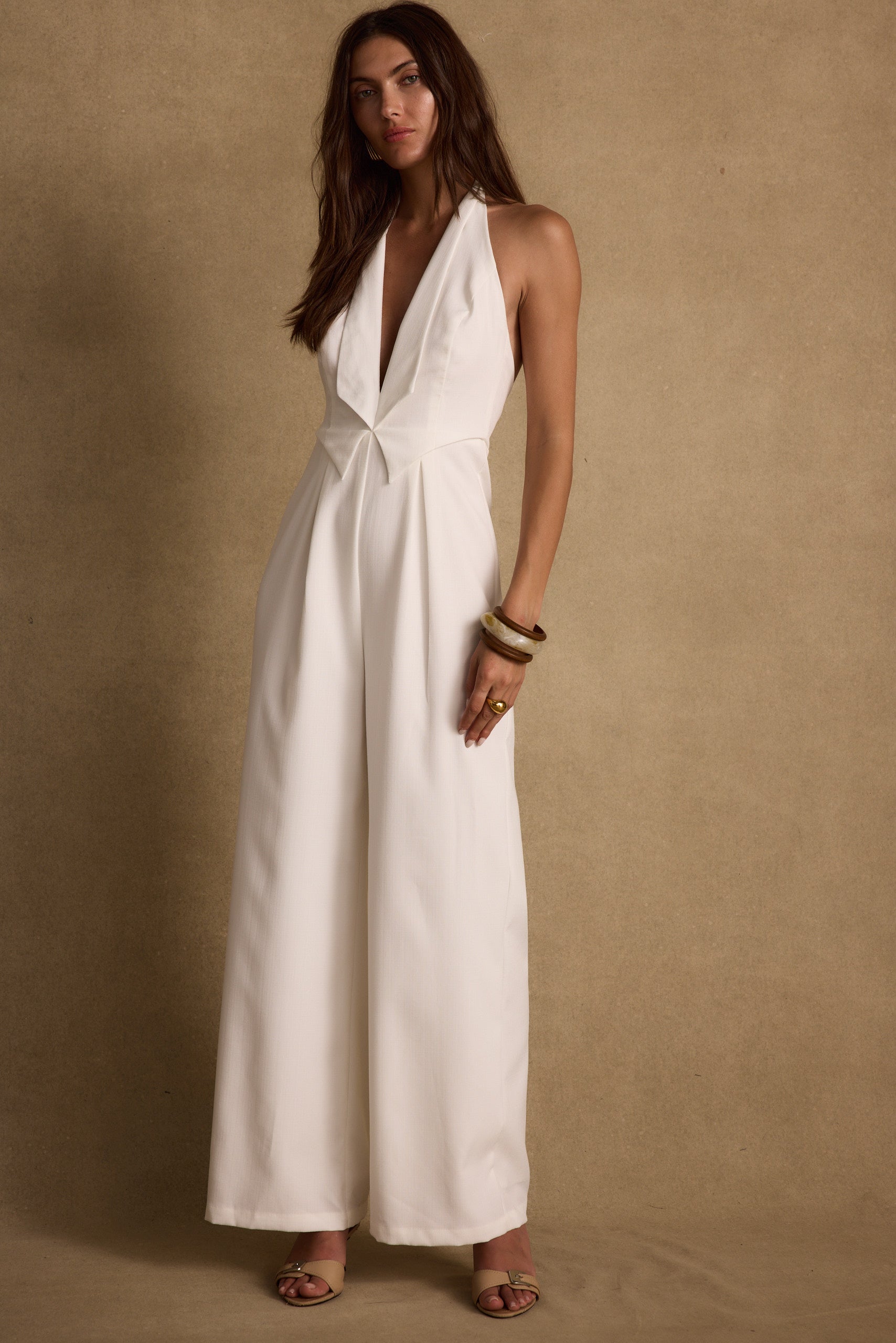 Astoria White Plunge Halter Tailored Jumpsuit