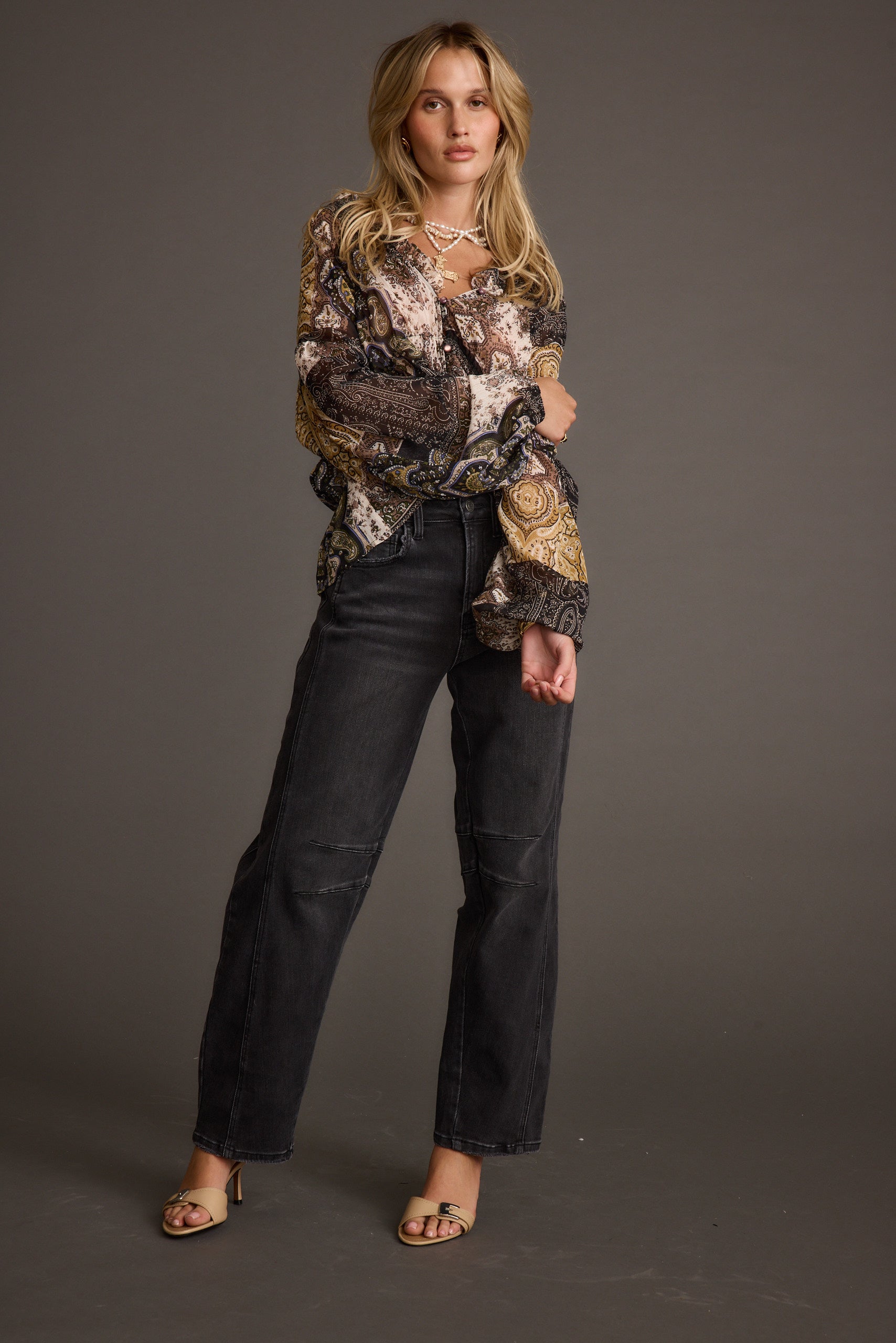 Atlas Paisley Chiffon Long Sleeve Blouse