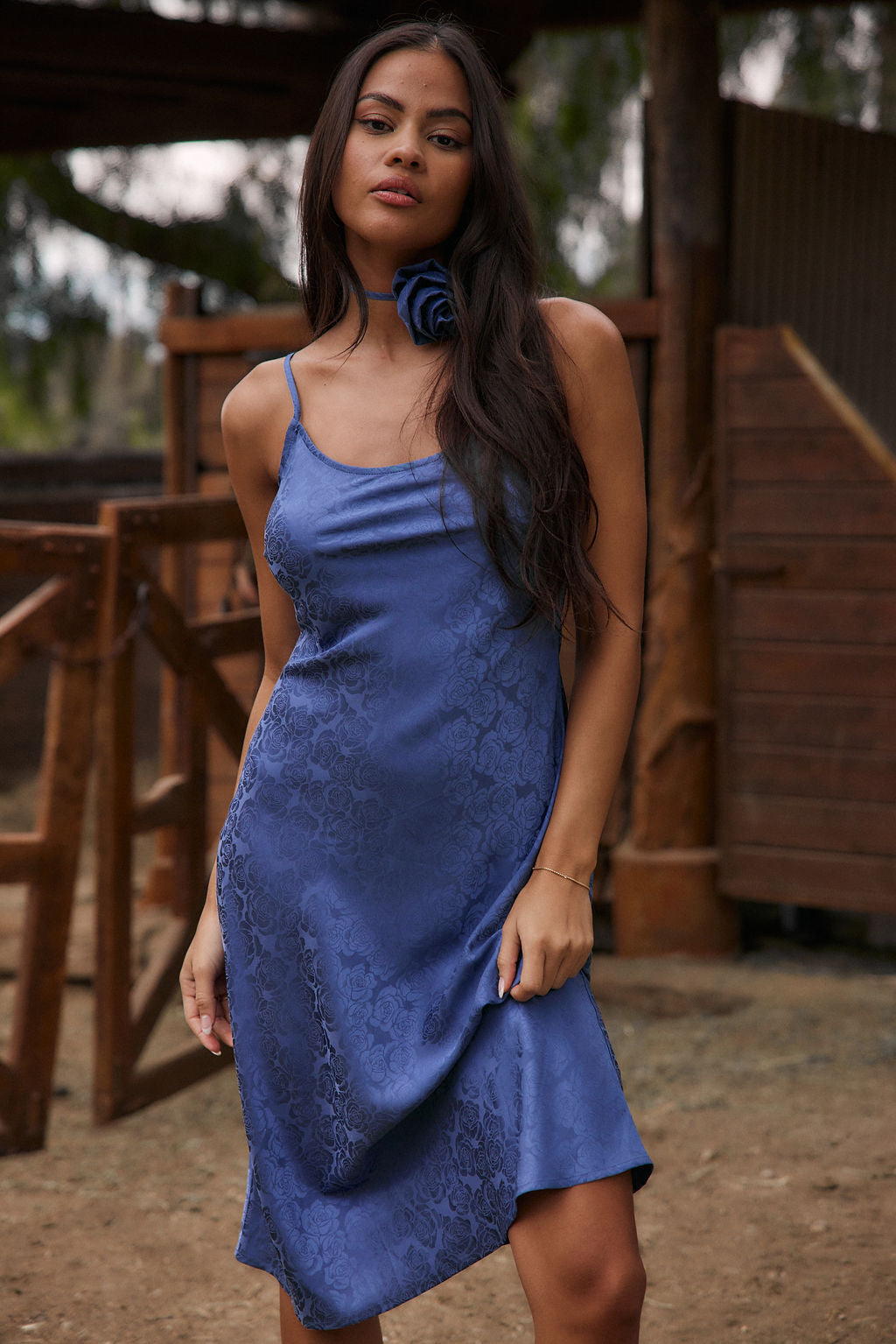 Women's Blue Satin Midi Dress Women's Blue Satin Midi Dress