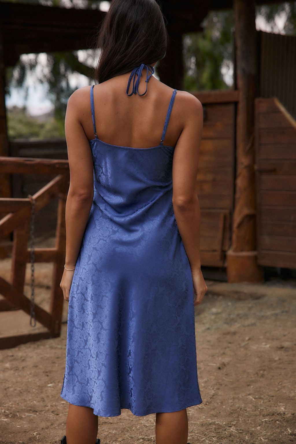 Aubrey Blue Satin Jacquard Midi Dress Aubrey Blue Satin Jacquard Midi Dress