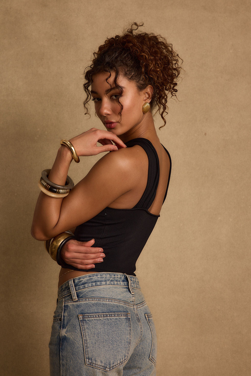 Close-up of the Azula Black Embellished Halter Top showcasing the fabric texture and design details.