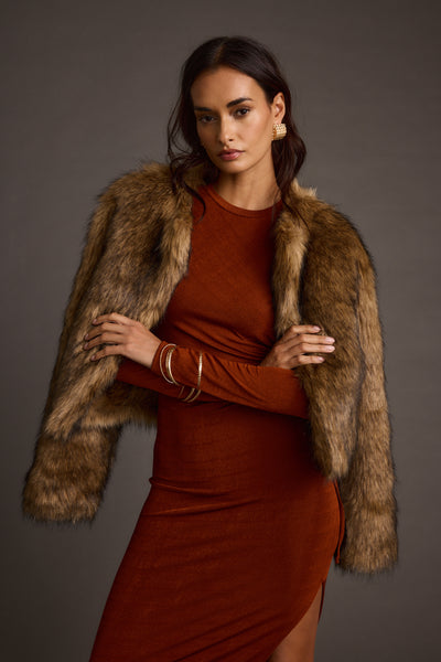 brown furry dress Misty Faux Fur Coat - S Size - Women's Jackets badge:trending_uk Designer Dresses: Formal to Ladies Size:10 and timeless sophistication.