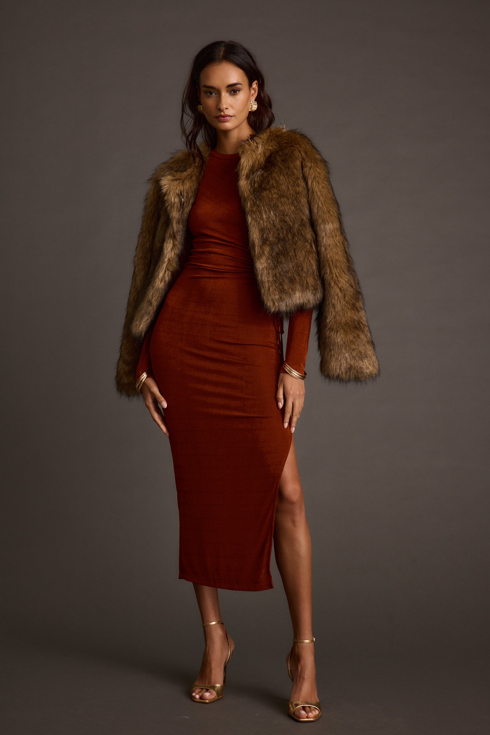 Misty Brown Faux Fur Coat