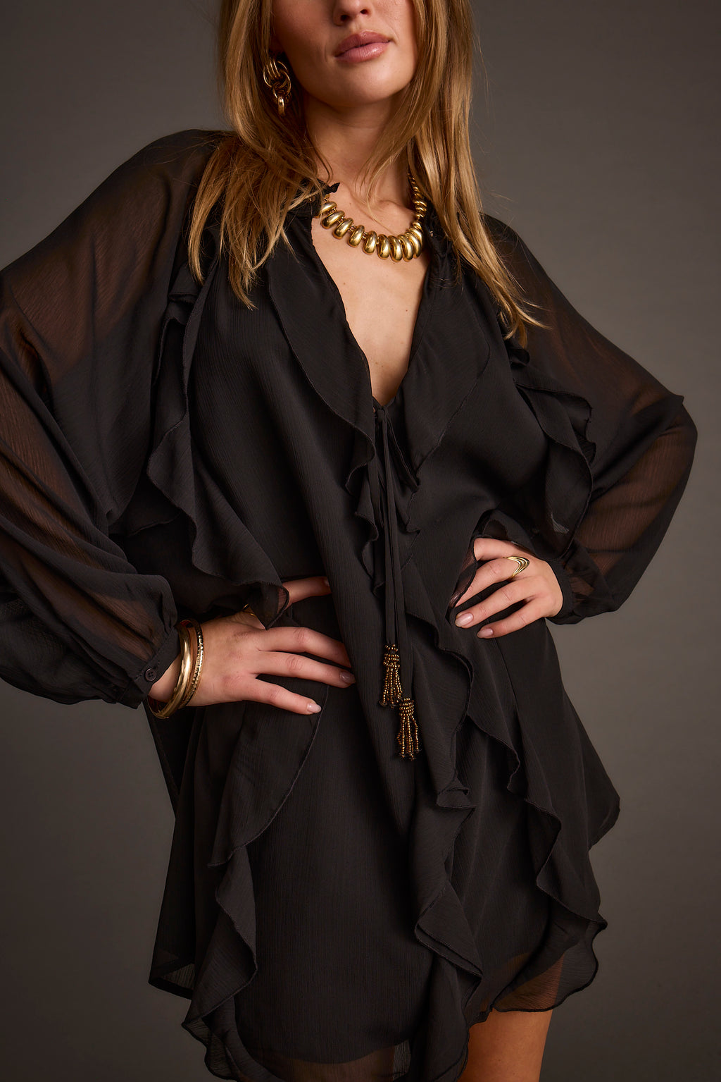 binita mini dress in chiffon black Binita Mini Dress In Chiffon Olive