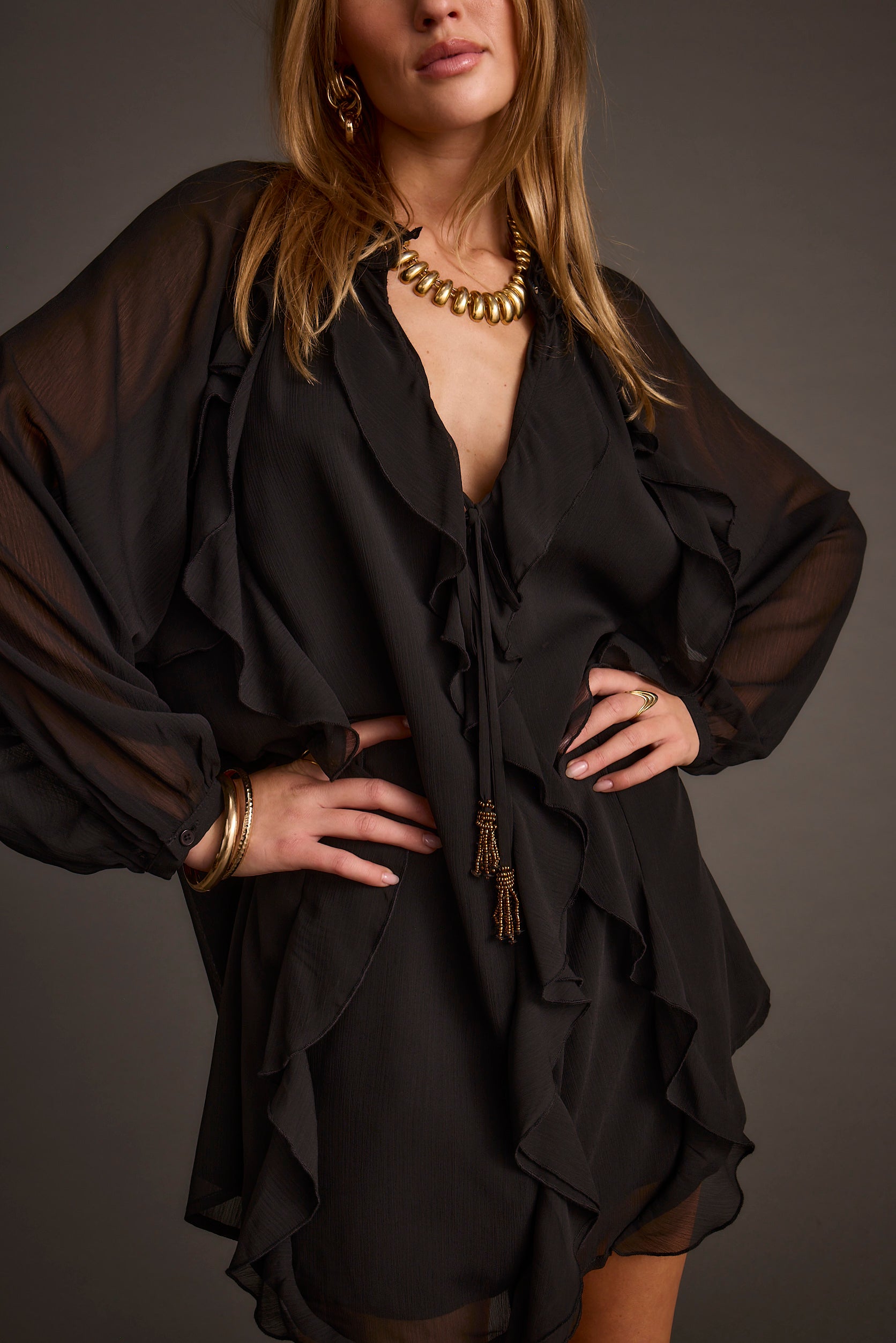 Women's Black Chiffon Mini Dress | 12th Tribe Women's Black Chiffon Mini Dress | 12th Tribe