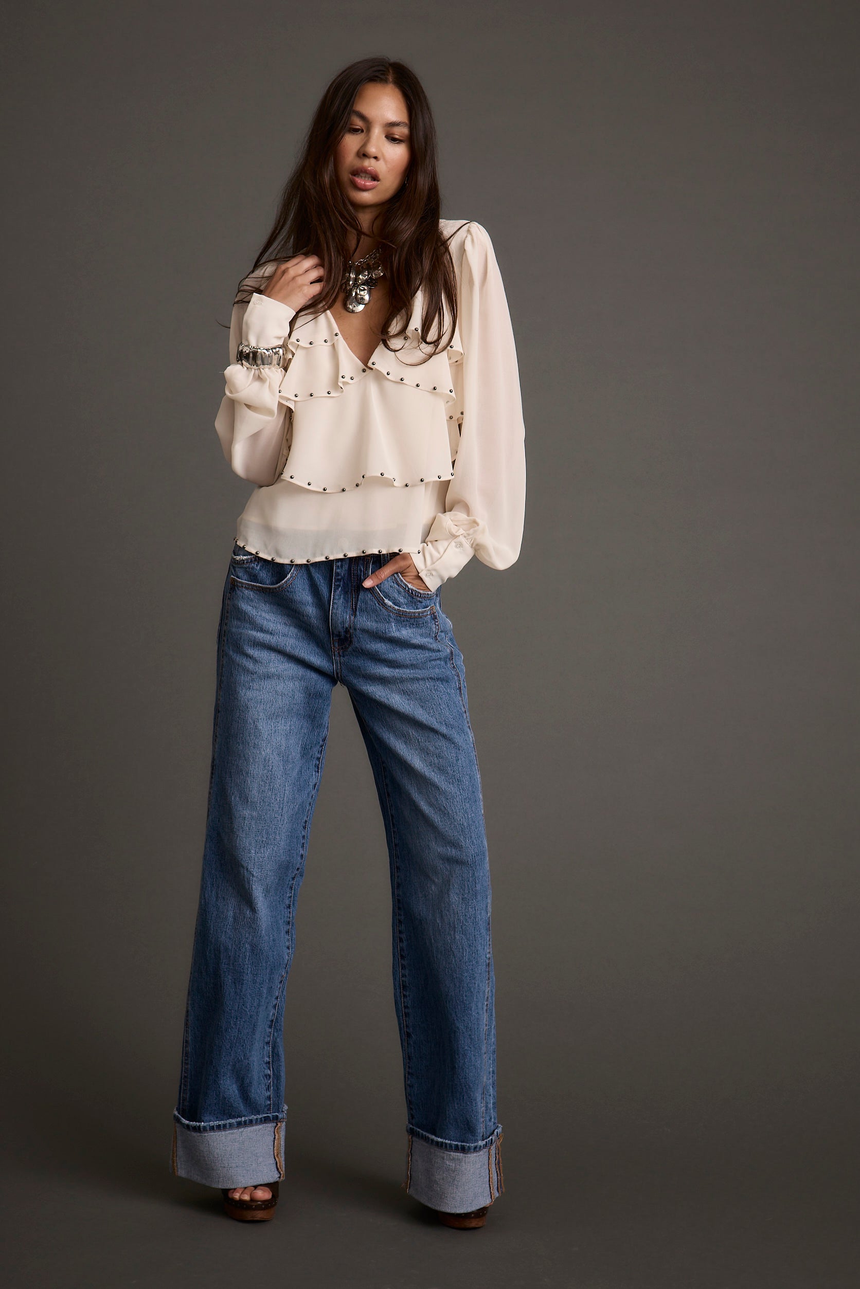 Alyssa Ivory Studded Blouse