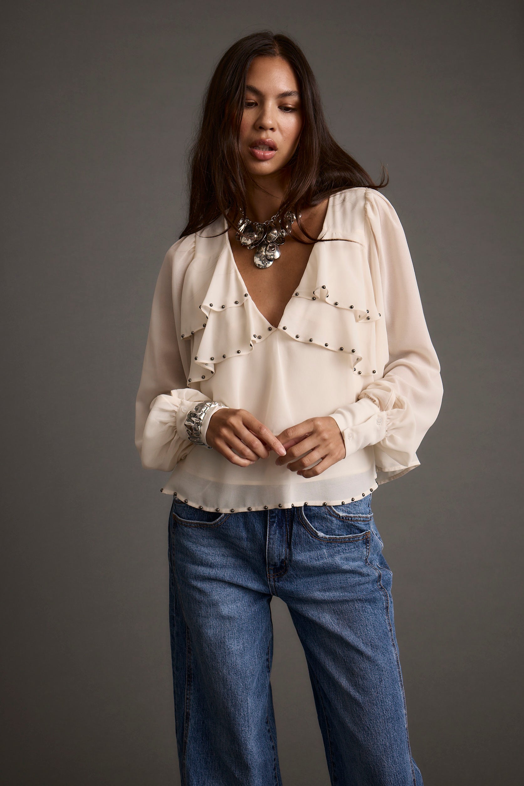 Alyssa Ivory Studded Blouse