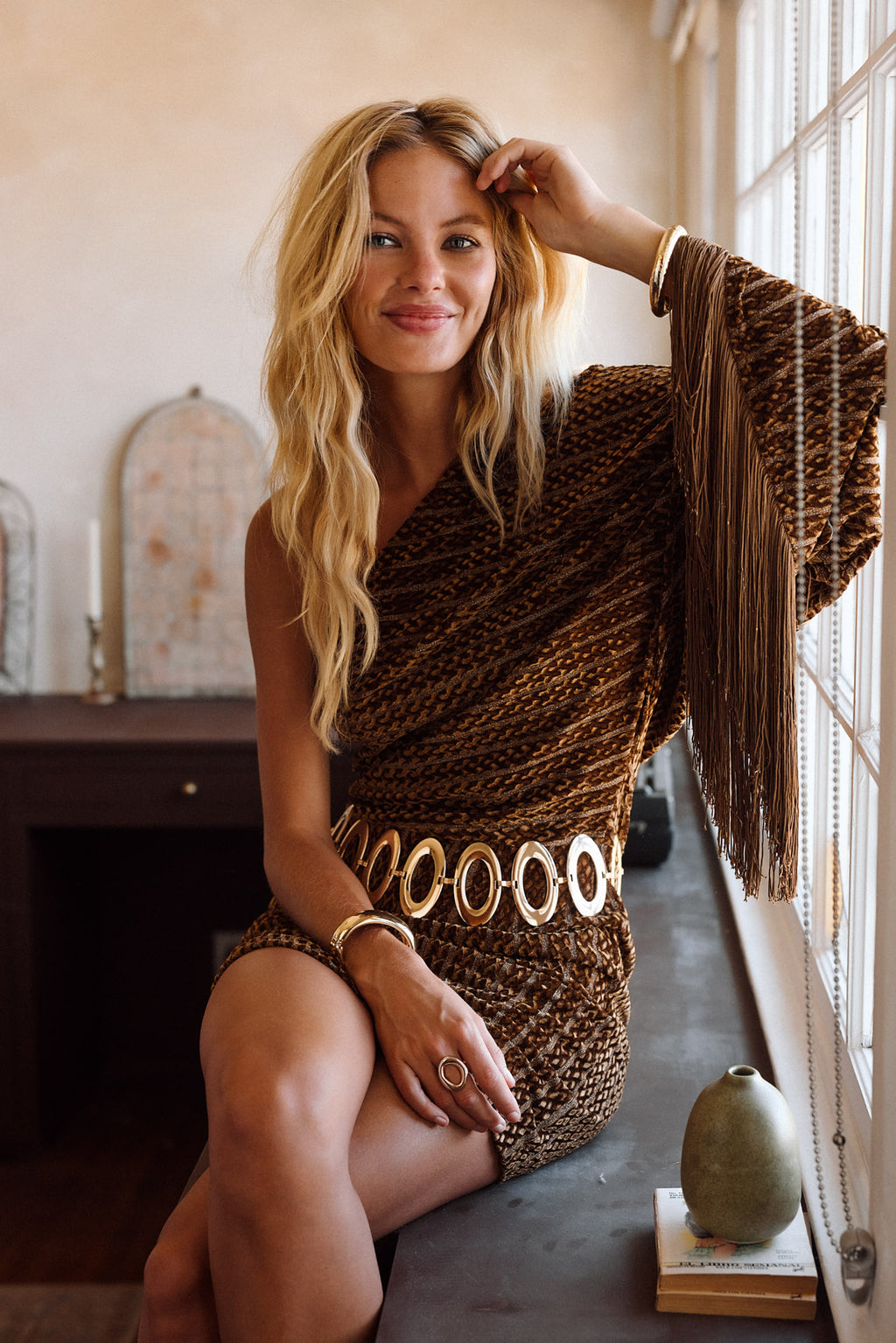 Women's Cognac Velvet Mini Dress