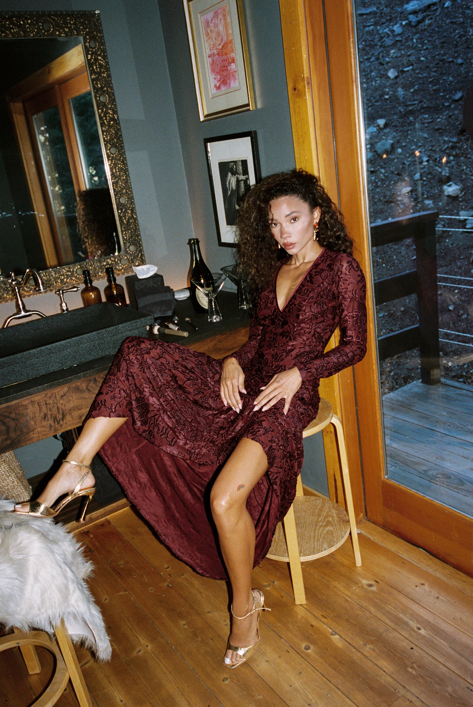 Angela Mulberry Velvet Burnout Long Sleeve Maxi Dress - XS Size - Women's Dresses - 12th Tribe Angela Mulberry Velvet Burnout Long Sleeve Maxi Dress - XS Size - Women's Dresses - 12th Tribe