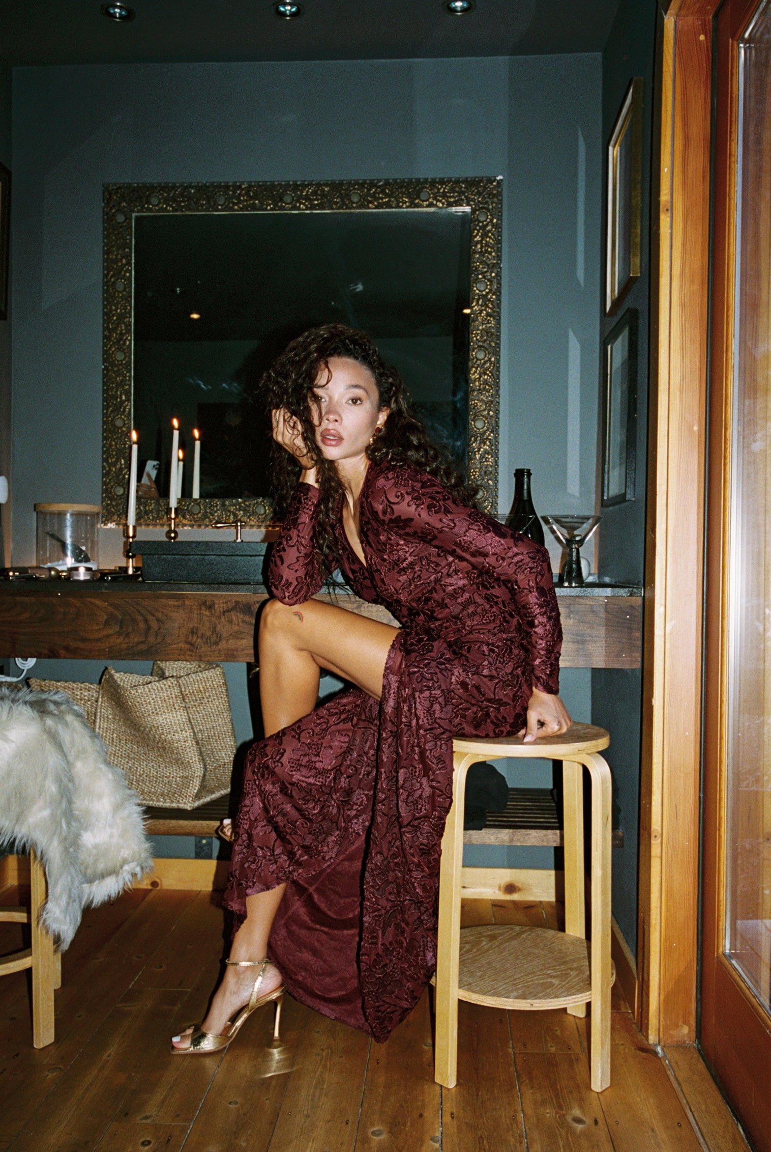Angela Mulberry Velvet Burnout Long Sleeve Maxi Dress - XS Size - Women's Dresses - 12th Tribe Angela Mulberry Velvet Burnout Long Sleeve Maxi Dress - XS Size - Women's Dresses - 12th Tribe