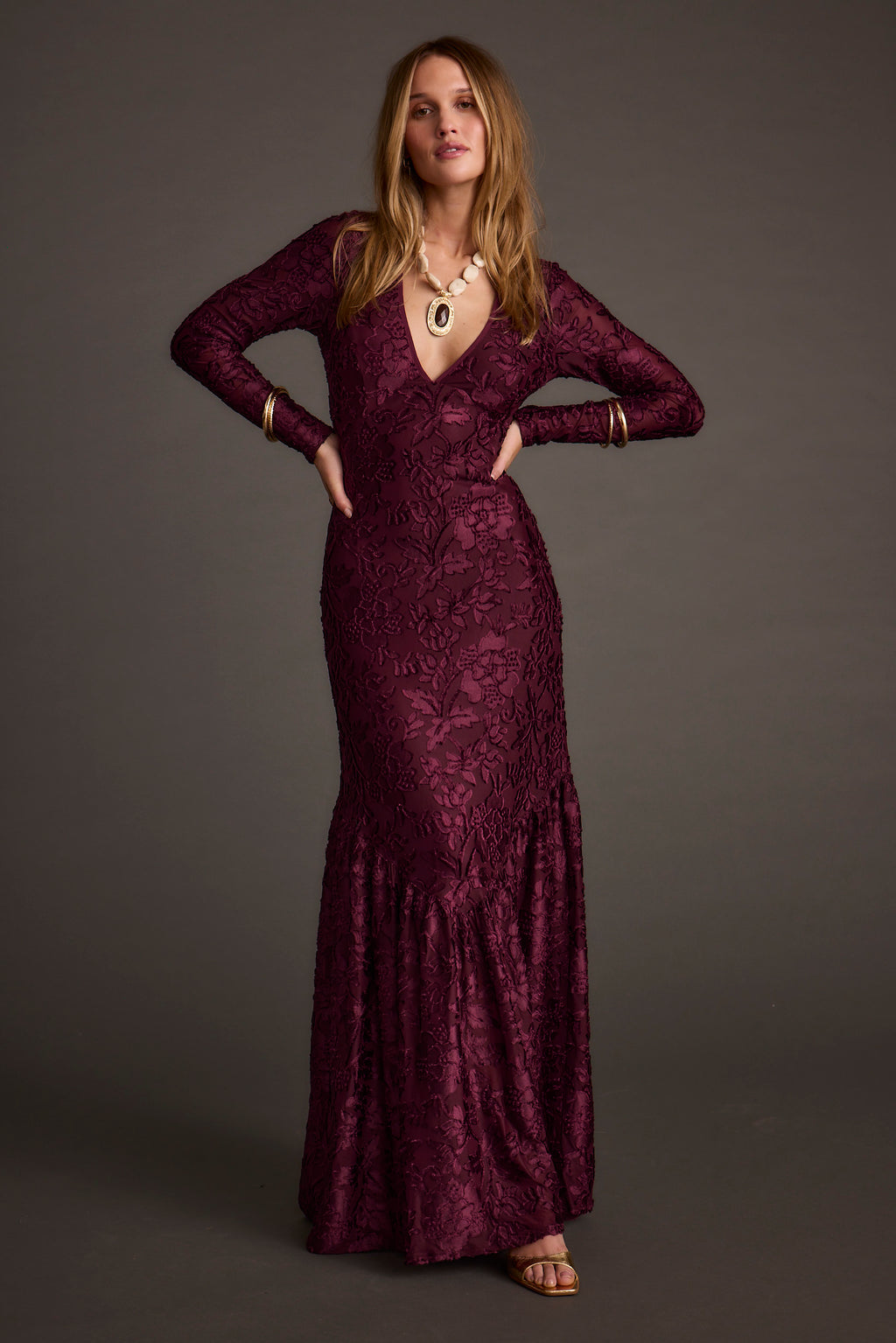 angela black velvet burnout long sleeve maxi dress Angela Mulberry Velvet Burnout Long Sleeve Maxi Dress - XS Size - Women's Dresses