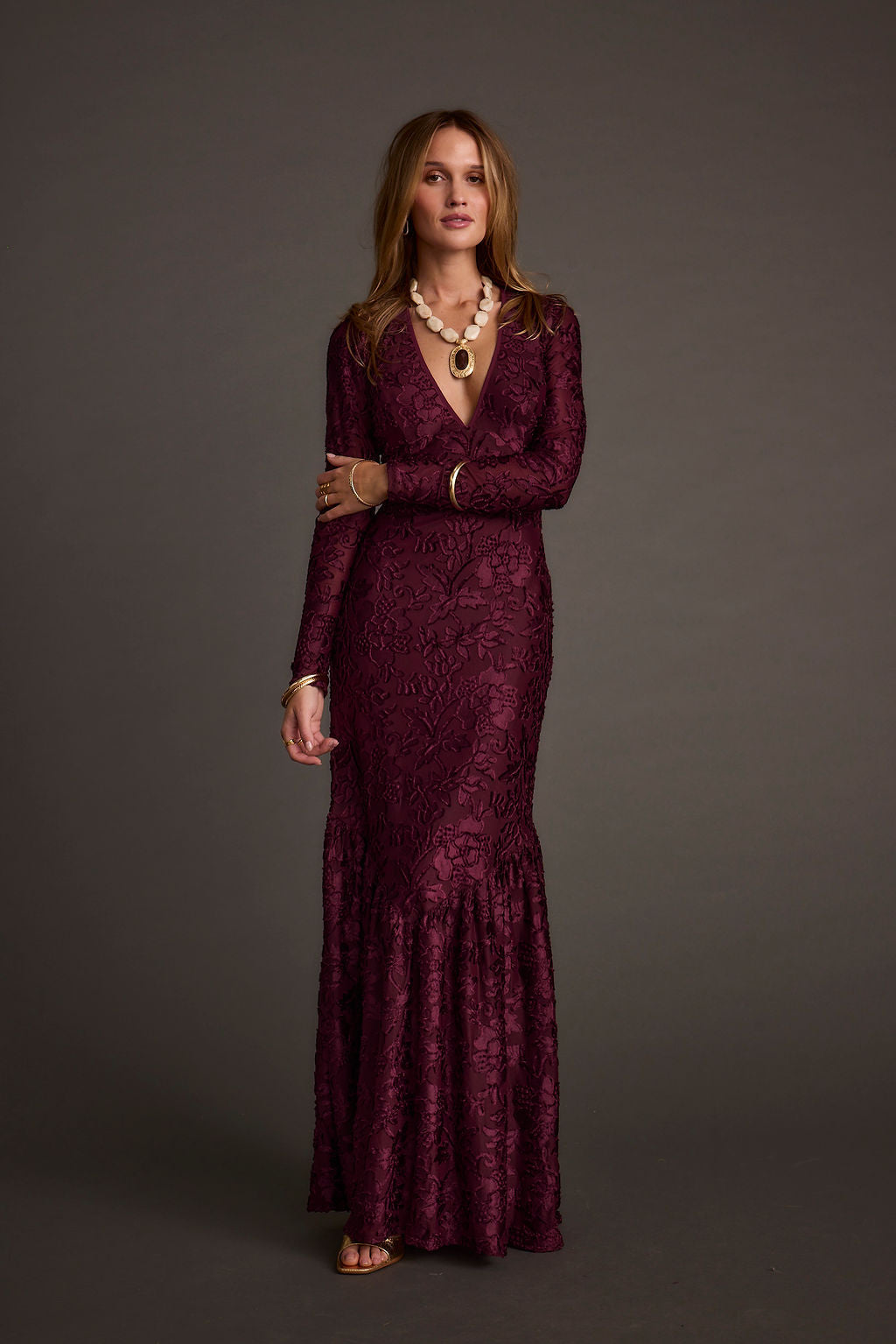 Angela Mulberry Velvet Burnout Long Sleeve Maxi Dress – 12th Tribe