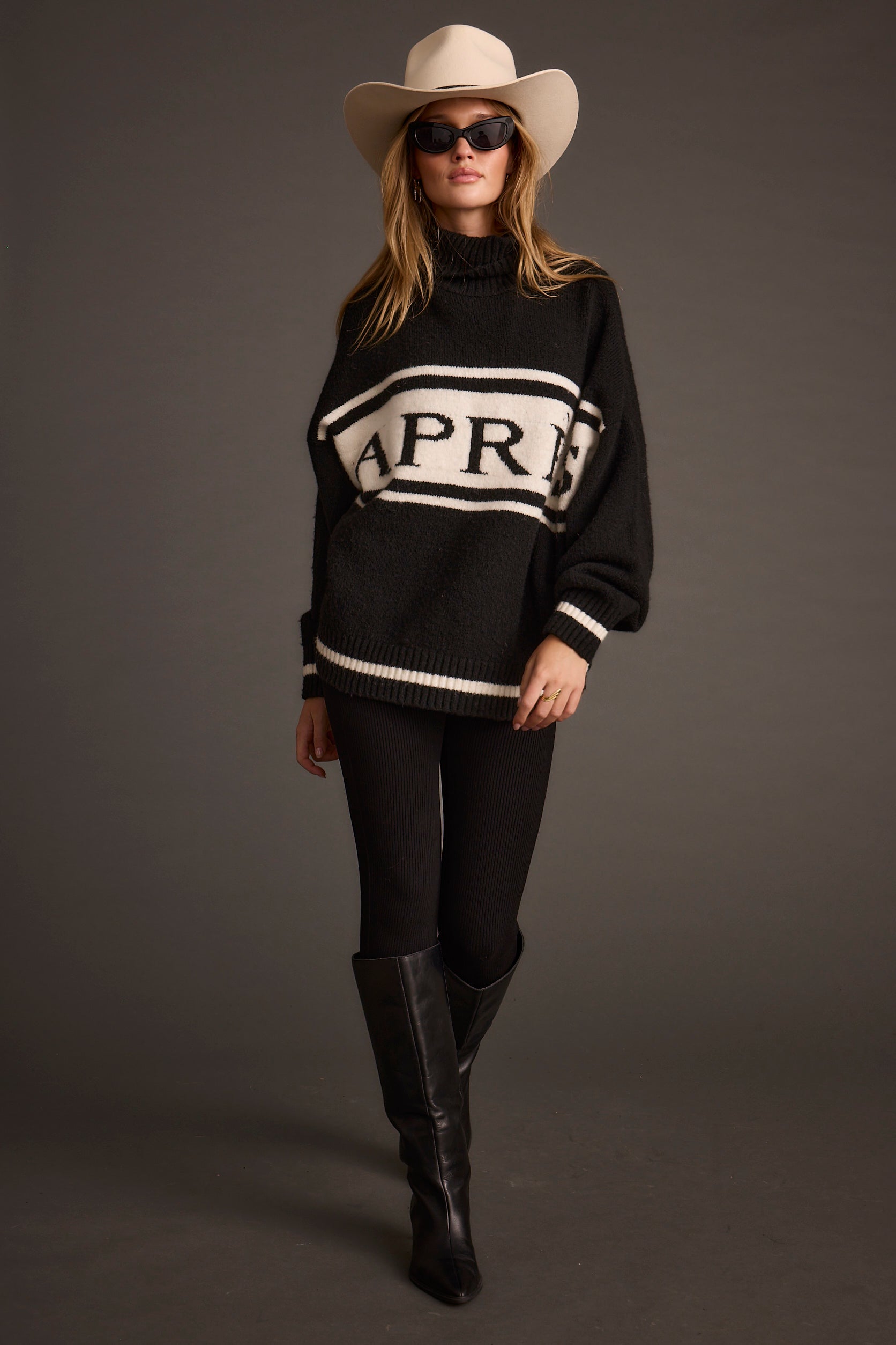 Apres Black and White Turtleneck Sweater